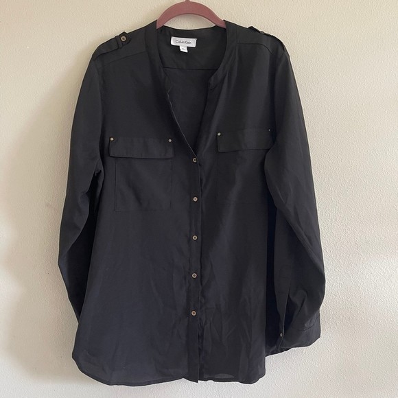 Calvin Klein black long sleeve button shirt size XL - Picture 1 of 6